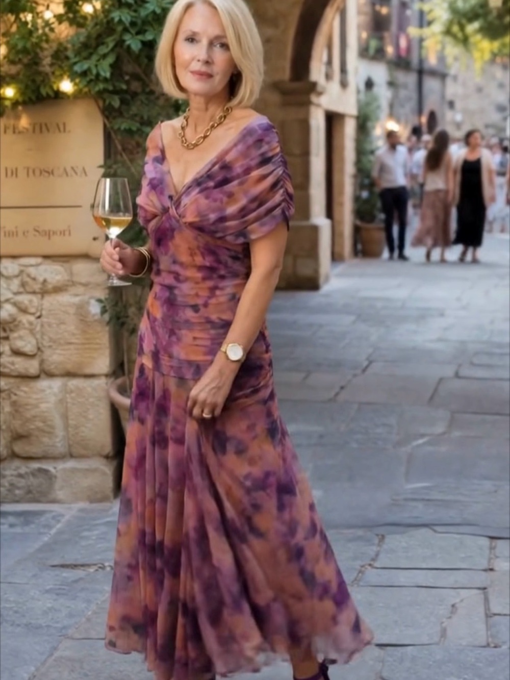 Elegant Pink Floral V-Neck Maxi Dress